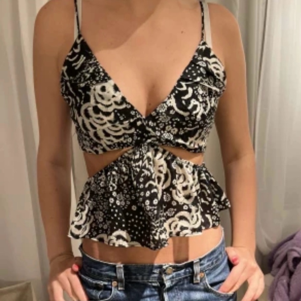 Zara Floral Black and White Women's chiffon Top